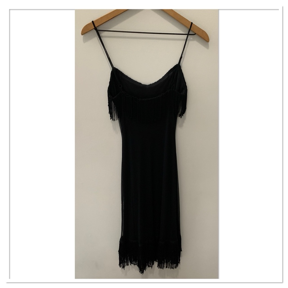 Betsey Johnson New York Vintage Fringe Slip Dress Black - Picture 7 of 8